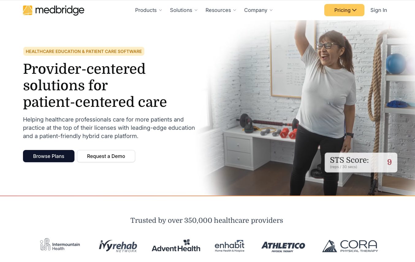 Screenshot of MedBridge website landing page